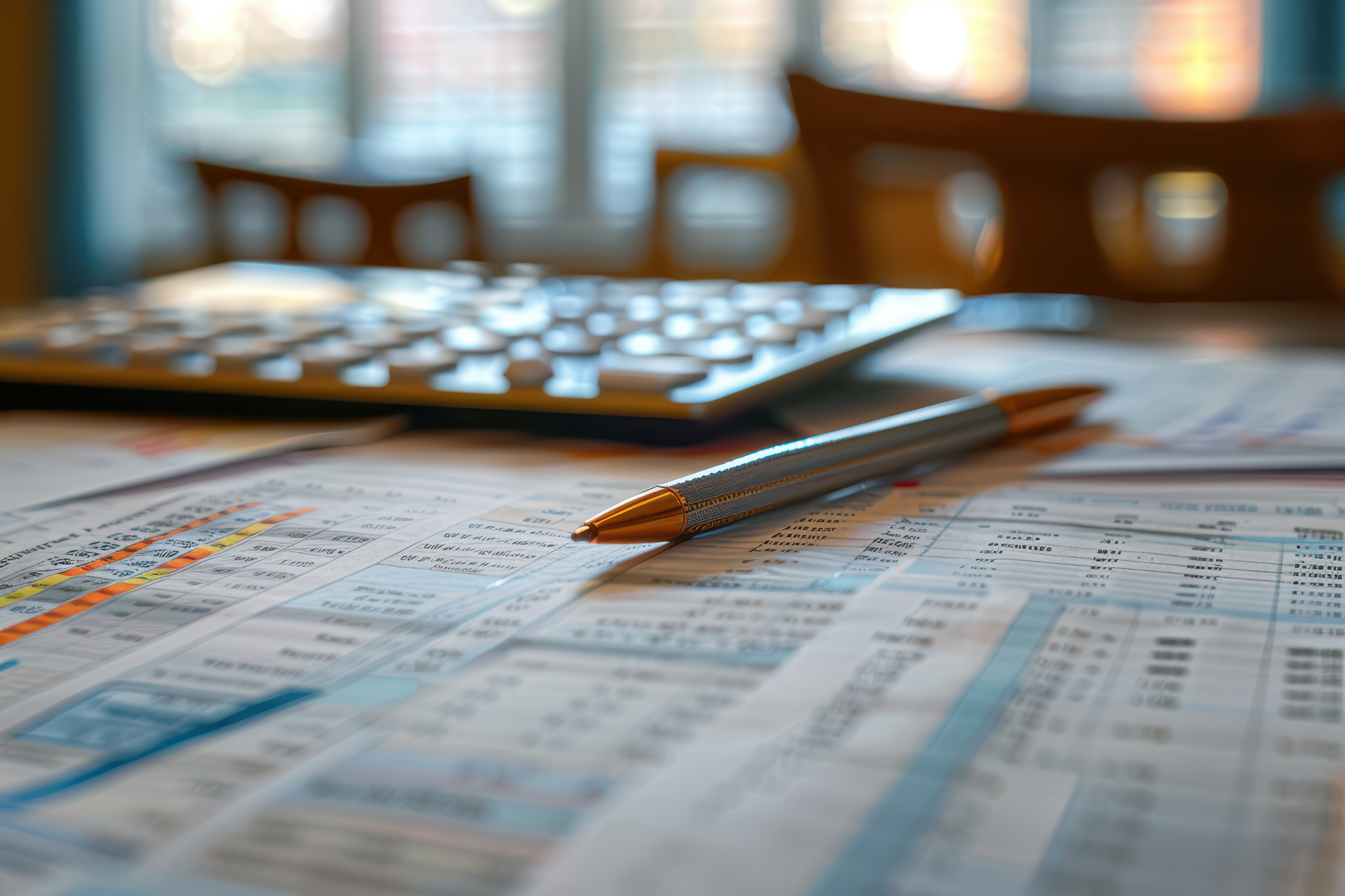 Arbeitsplatz mit Stift und Taschenrechner - professionelle Steuerberatung